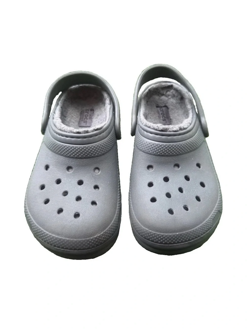 CROCS Kids Size J2 Fleece Lined Clogs - Solid Gray Casual Sandal Shoe